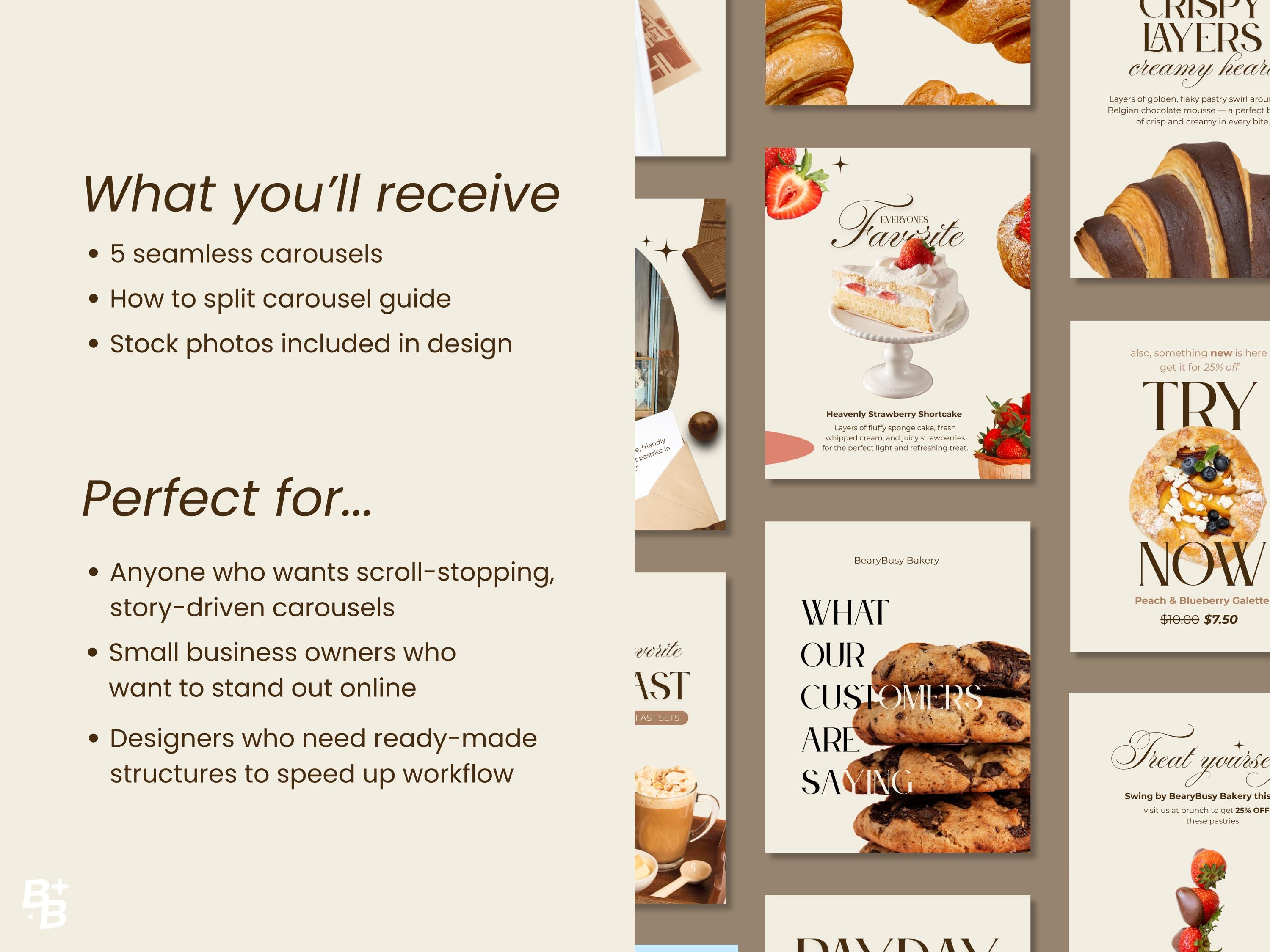 Instagram Carousel Social Media Canva Templates for Bakeries Cafes and ...