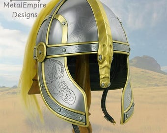 Medieval LOTR Helmet  Style Metal  with Golden Brass Details | Wearable Warrior Helmet | Handmade Armor