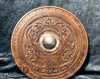 Wooden Norse Carving Viking Shield: Celtic Ornament, Medieval Costume
