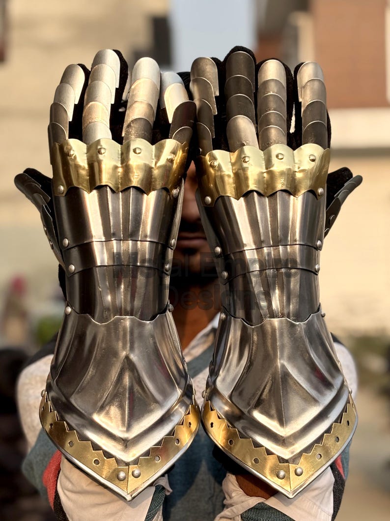 Handcrafted Gothic Medieval Gauntlets Armor | Steel and Brass Accents ...