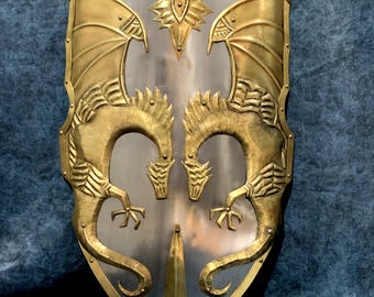 Medieval Viking Dragon Shield: Battle-Worn Steel Armor, Cosplay Prop