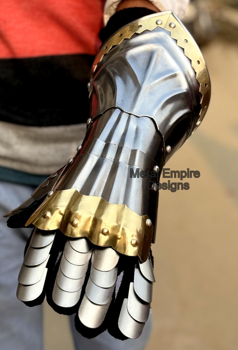 Handcrafted Gothic Medieval Gauntlets Armor | Steel and Brass Accents ...