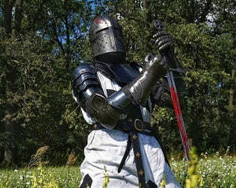 Medieval Black Templar Knight Armor Set: Full Steel Suit, LARP Cosplay