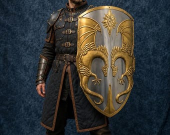 Medieval Dragon Shield, Fantasy Knight Shield, Handcrafted Steel Viking Shield, LARP Cosplay Armor, Wall Decor Gift, Reenactment