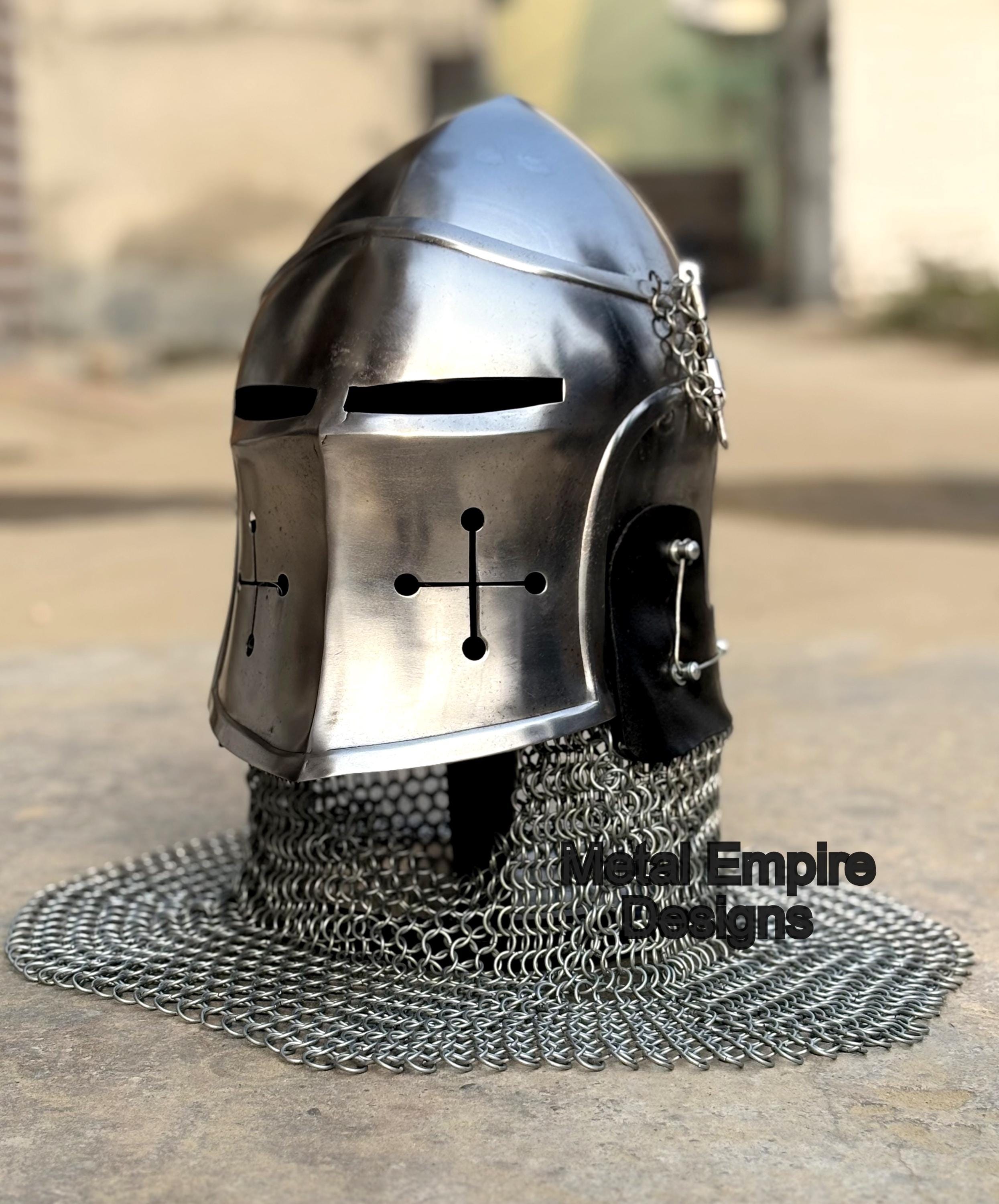 Medieval Knight Bascinet Helmet With Chainmail Aventail | 14th Century ...