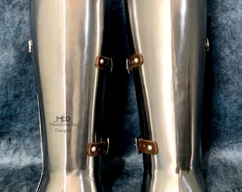 Medieval Knight Leg Greaves: 18ga Steel Armor, SCA LARP Cosplay