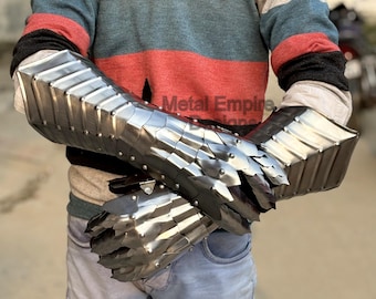 Handcrafted Medieval Steel Gauntlets with Extended Arm Guards – Fully Wearable Knight Armor Gloves for Cosplay, LARP