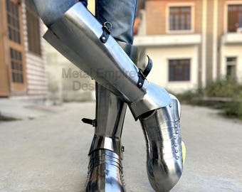 Medieval Steel Leg Armor Greaves & Sabatons Handmade Knight Armor LARP Cosplay Costume Gothic Warrior Leg Guards Reenactment Gear