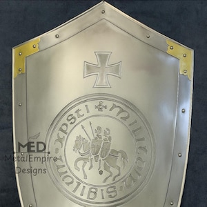 Bouclier médiéval de chevalier templier : armure de combat en acier de calibre 18 fabriquée à la main