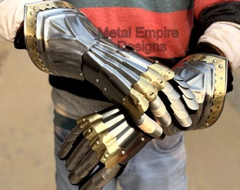 Medieval Gothic Gauntlet Gloves SCA Cosplay Best Elite Silver-Gold Gauntlets Halloween Costume And Christmas Item.