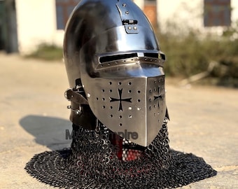 Medieval Buhurt Helmet Armor Klapvisor Knight Combat Bascinet Armored Battle  Hmb  Helmet With Chainmail