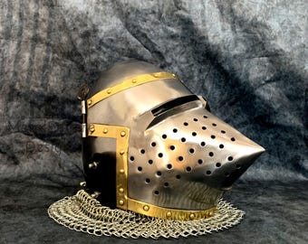 Steel Medieval Bascinet Hounskull Helmet: Pig Face Knight Cosplay Armor