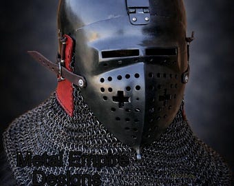 Medieval Bascinet Klappvisor Helmet – Hand Forged 18 Gauge Steel Armor Halloween Costume.