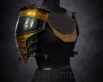 Handmade Medieval Shoulder Armor Pauldrons with Brass Design | Knight Costume Armor for LARP & Cosplay