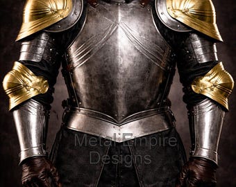Medieval Knight Armor Chest Plate with Pauldrons, Handmade Steel Armor, Costume, Historical