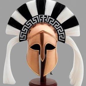 Greek Corinthian Helmet with Plume Armor Adult Helmet Medieval Armor Greek Hoplite Helmet with Wooden Stand Copper Finish