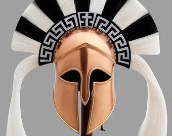 Greek Corinthian Helmet with Plume: Medieval Armor, Display Stand Included