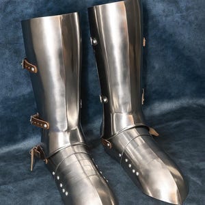 Medieval Leg Armor Steel Warrior Larp Greaves Armor Sabatons Knight cosplay SCA LARP Half Leg Armor Costume.