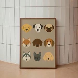 Minimalist Dog Wall Art, Aesthetic Dog Breeds Illustration, Dog Lover Gift, Modern Pet Poster, Kids Room Decor, Cute Dog Poster
