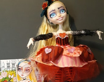 Alice In Wonderland Ever After High OOAK  doll repaint Custom Doll Alice and The Roses by Leslie Mehl Art