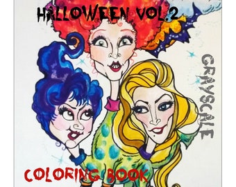 Coloring Book Grayscale Halloween Volume 2 -Printable- Instant Download-Grayscale-Leslie Mehl Art