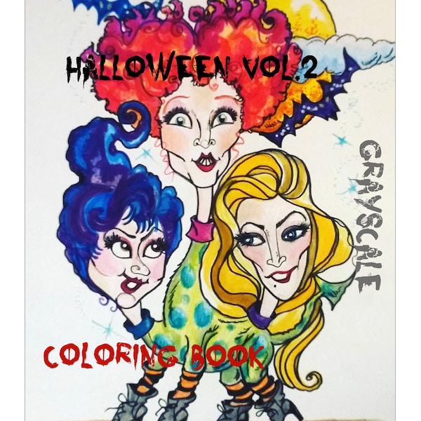 Coloring Book Grayscale Halloween Volume 2 -Printable- Instant Download-Grayscale-Leslie Mehl Art