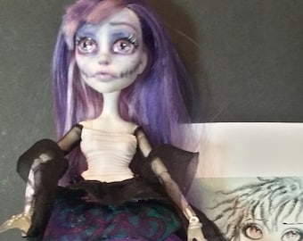 Monster High OOAK  zombie doll repaint Custom Doll Zombie Prom Queen by Leslie Mehl Art