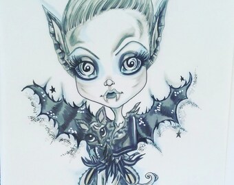 Your choice of any one 5 x 7 print of ghost, vampire, mummy horror girls in a cute lowbrow pop surrealism style