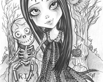 Adult Coloring Page Grayscale Coloring Page Printable Coloring Page Digital Download Halloween Fantasy Art Walk In The Woods by Leslie Mehl