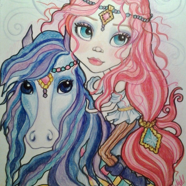 Gypsy Girl and Horse ACEO/ATC Artist Trading Cards By The Artist Leslie Mehl