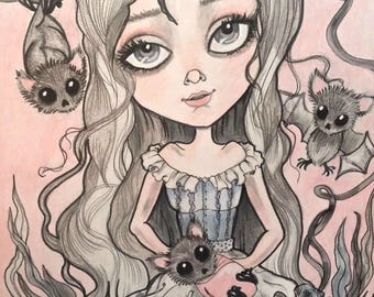 Bat Girl Fantasy Big Eye Lowbrow Pop Surrealism Art Print