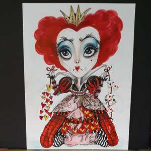 Bigeye Girl Red Queen Queen Of Hearts Alice In Wonderland Lowbrow Fantasy Art Print by Leslie Mehl Art