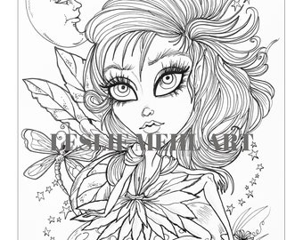 Fairy Tale- Coloring Page BigEye Fantasy Printable Download by Leslie Mehl Art