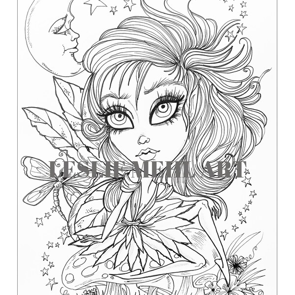 Fairy Tale- Coloring Page BigEye Fantasy Printable Download by Leslie Mehl Art