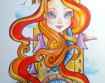 Rapunzel Big Eye Fantasy Fairytale Art Print 8.5 x 11