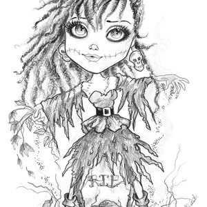 Kolorowanka dla dorosłych - Kolorowanka w skali szarości - Kolorowanka do druku Cyfrowe pobieranie Halloween Fantasy Art Dead Prom Date autorstwa Leslie Mehl Art