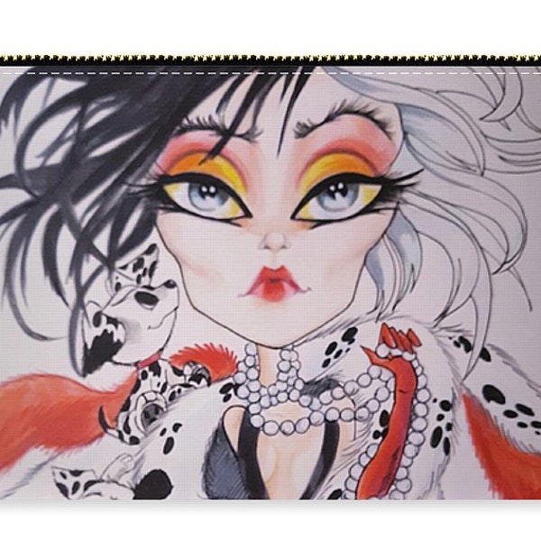 Art Zipper Pouch, Original art, Cruella , makeup bag, carry all
