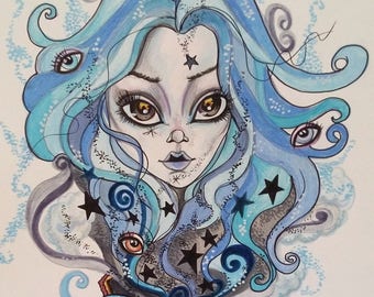 Pandora's Box Big Eye Fantasy Pop SurrealismArt Print by Leslie Mehl Art