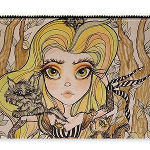 Art Zipper Pouch, Original art, Cat Lady,Make Up Bag, Carry All Pouch