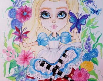 Alice In Wonderland Fantasy Fairytale In the Garden Print