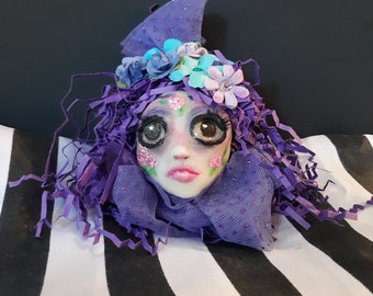 OOAK Handmade Violett Foxe Polymer Clay Art Doll Hanging