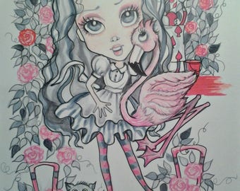 The Flamingo and Alice Fantasy Big Eye Lowbrow Pop Surrealism Art Print