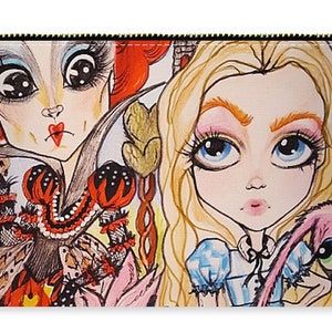 Art Zipper Pouch, Original art, Alice and the Red Queen, Wonderland,