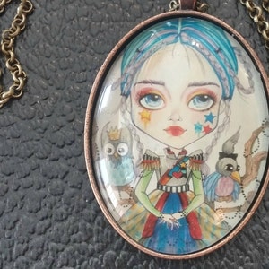 Victoria Necklace Fantasy Face Lowbrow Art Pendant Big Eye Pendant