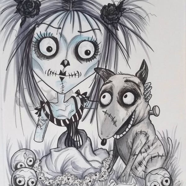 A Girl and Her Weenie Dog Horror Fantasy Lowbrow Art Print by Leslie Mehl 8.5 X 11