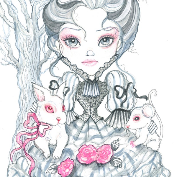 Fantasy Art Printable Page - Digital Download - Fantasy Art - Victorian Girl in Pink and Grey by Leslie Mehl Art