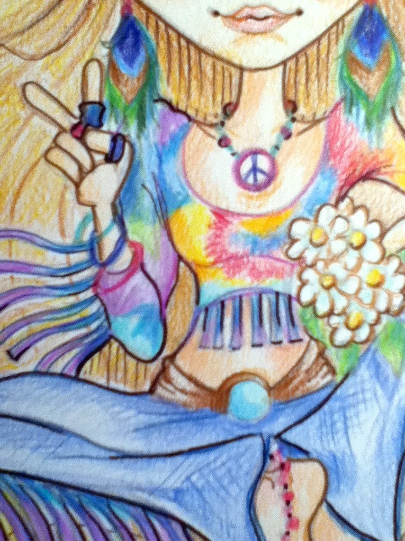 Hippie Chick Big Eye Fantasy Art Print 8.5 x 11 image 3