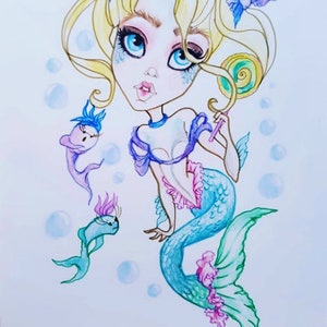 Lolita Mermaid Fantasy Mermiad  Big Eye Art Print
