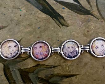 Alice In Wonderland 7Print Bracelet Fantasy Fairytale Art Bracelet Big Eye Bracelet