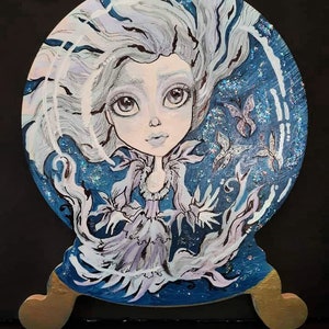 Handpainted Pine OOAK Blue Ghost  Crystal Ball Tarot Witch Custom Art